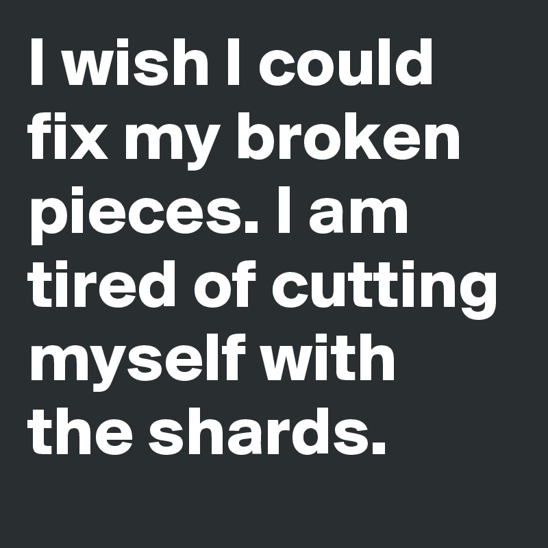 I wish I could fix my broken pieces. I am tired of cutting myself with the shards.