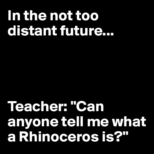 In the not too distant future...




Teacher: "Can anyone tell me what a Rhinoceros is?"