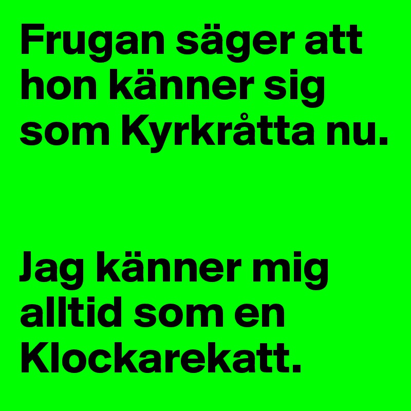 Frugan säger att hon känner sig som Kyrkråtta nu.


Jag känner mig alltid som en Klockarekatt.