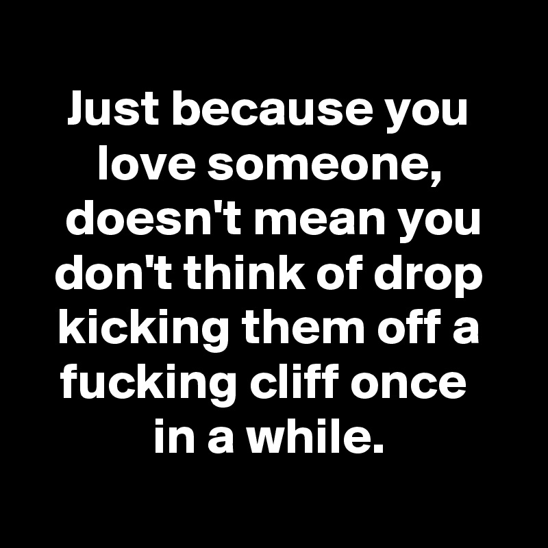 
Just because you love someone,
 doesn't mean you don't think of drop kicking them off a fucking cliff once 
in a while.
