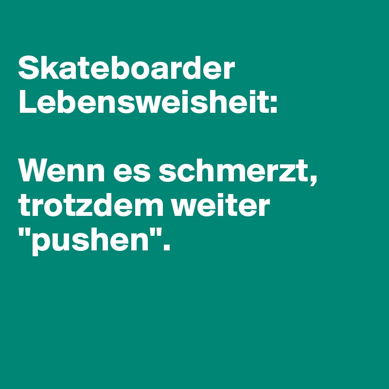 
Skateboarder Lebensweisheit:

Wenn es schmerzt, trotzdem weiter "pushen".


