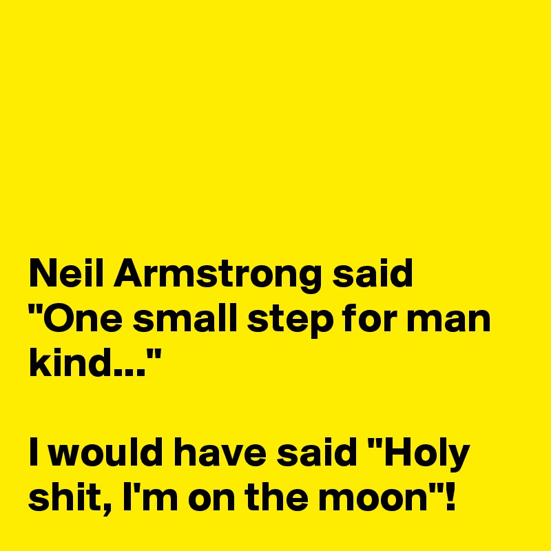 




Neil Armstrong said "One small step for man kind..."

I would have said "Holy shit, I'm on the moon"!