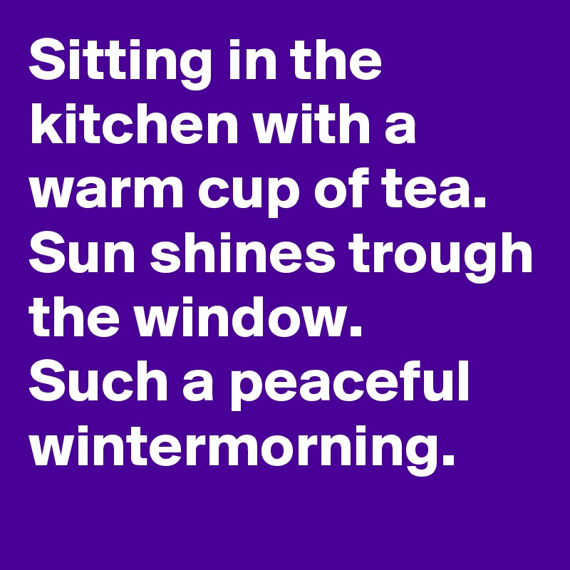 Sitting in the kitchen with a warm cup of tea. Sun shines trough the window.
Such a peaceful wintermorning.