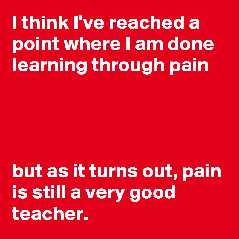 I think I've reached a point where I am done learning through pain




but as it turns out, pain is still a very good teacher.