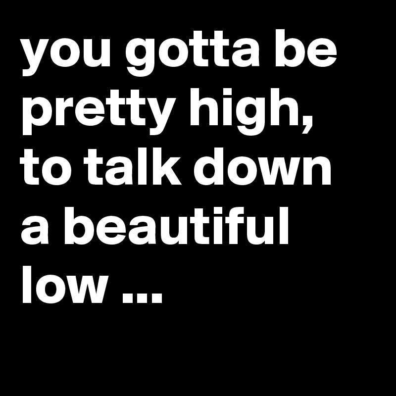 you gotta be pretty high, to talk down a beautiful low ...
