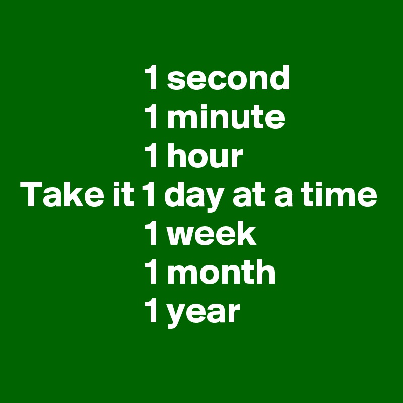 
                 1 second
                 1 minute
                 1 hour
Take it 1 day at a time
                 1 week
                 1 month
                 1 year
