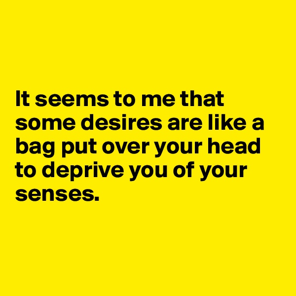 


It seems to me that some desires are like a bag put over your head to deprive you of your senses. 


