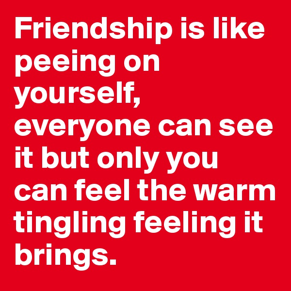 Friendship is like peeing on yourself, everyone can see it but only you can feel the warm tingling feeling it brings.