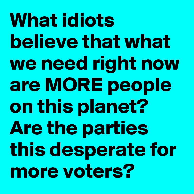 What idiots believe that what we need right now are MORE people on this planet? Are the parties this desperate for more voters?