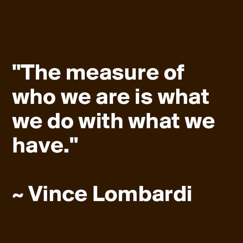 

"The measure of who we are is what we do with what we have." 

~ Vince Lombardi
