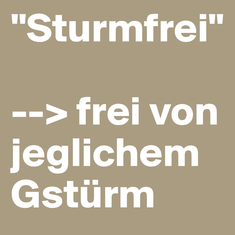 "Sturmfrei"

--> frei von jeglichem Gstürm