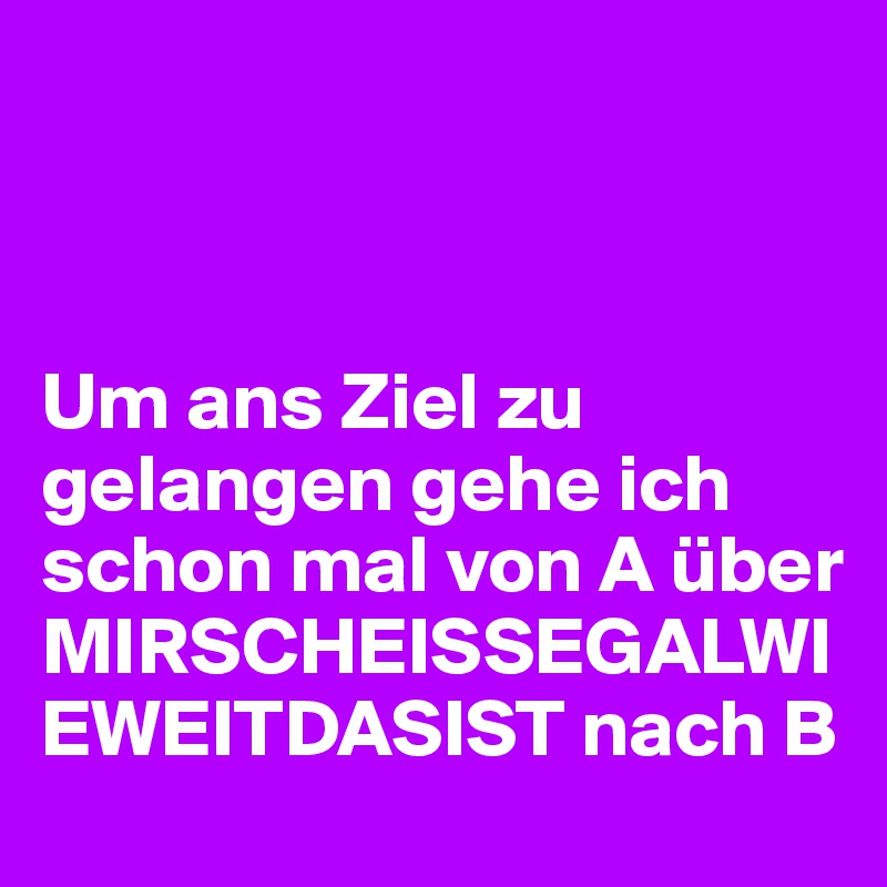 



Um ans Ziel zu gelangen gehe ich schon mal von A über MIRSCHEISSEGALWIEWEITDASIST nach B