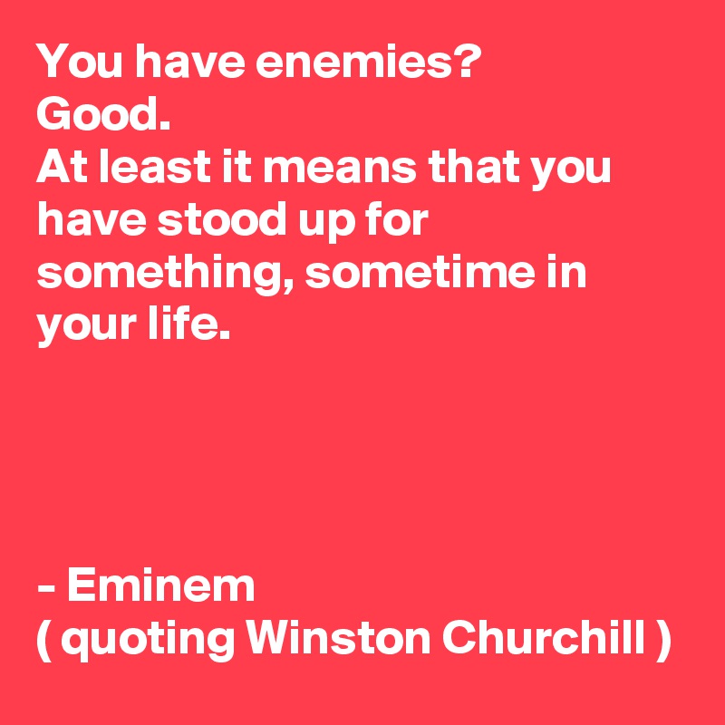 You have enemies? 
Good. 
At least it means that you have stood up for something, sometime in your life.

 


- Eminem 
( quoting Winston Churchill ) 