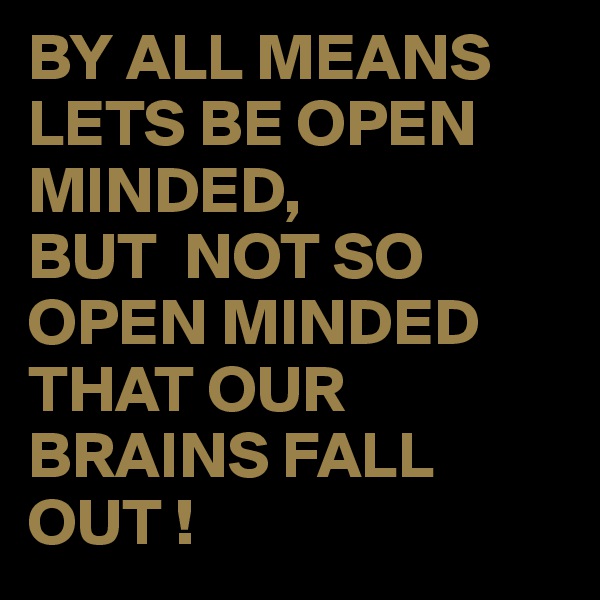 BY ALL MEANS LETS BE OPEN MINDED,
BUT  NOT SO OPEN MINDED THAT OUR BRAINS FALL OUT !