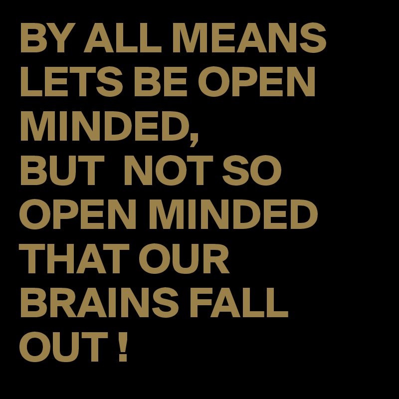 BY ALL MEANS LETS BE OPEN MINDED,
BUT  NOT SO OPEN MINDED THAT OUR BRAINS FALL OUT !
