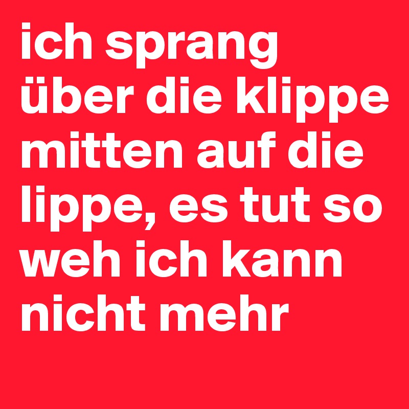 ich sprang über die klippe mitten auf die lippe, es tut so weh ich kann nicht mehr
