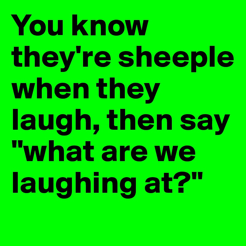 You know they're sheeple when they laugh, then say "what are we laughing at?"