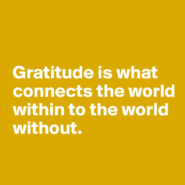 


 Gratitude is what 
 connects the world  
 within to the world 
 without.
