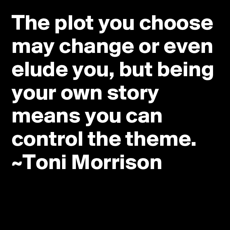 The plot you choose may change or even elude you, but being your own story means you can control the theme.
~Toni Morrison