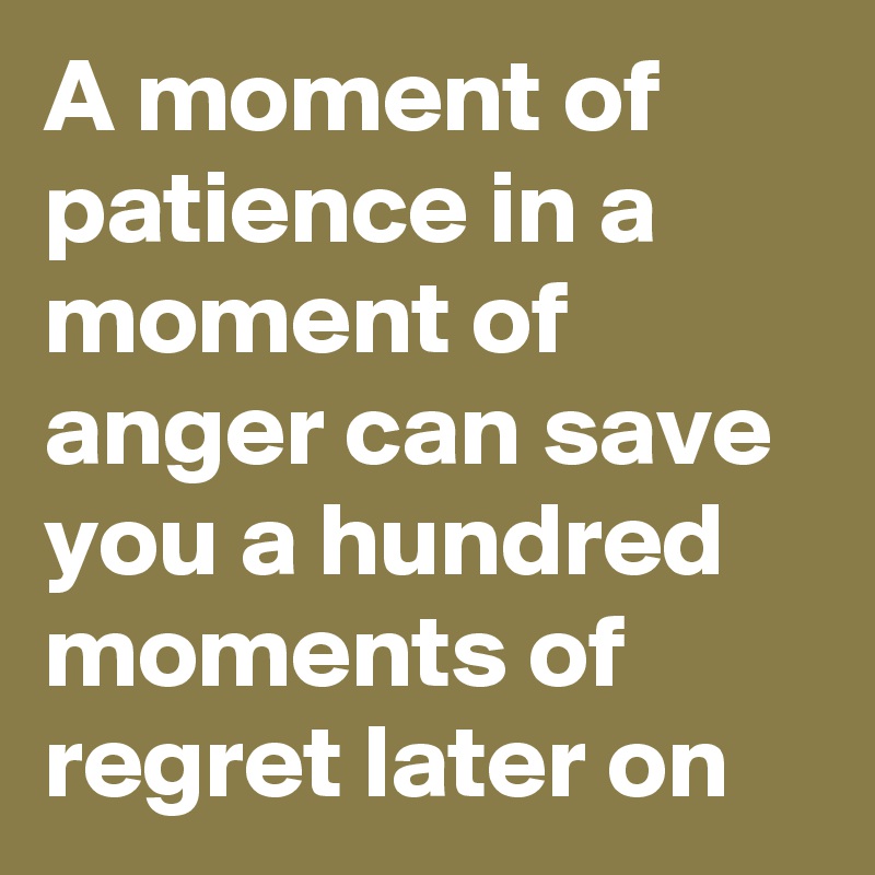 A moment of patience in a moment of anger can save you a hundred moments of regret later on 
