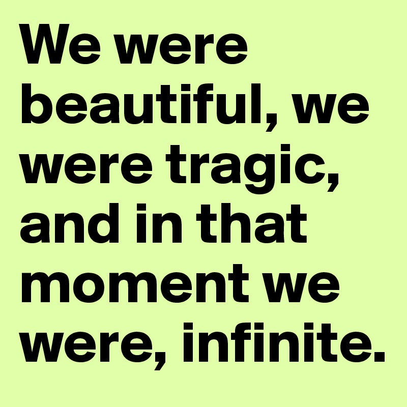 We were beautiful, we were tragic, and in that moment we were, infinite.