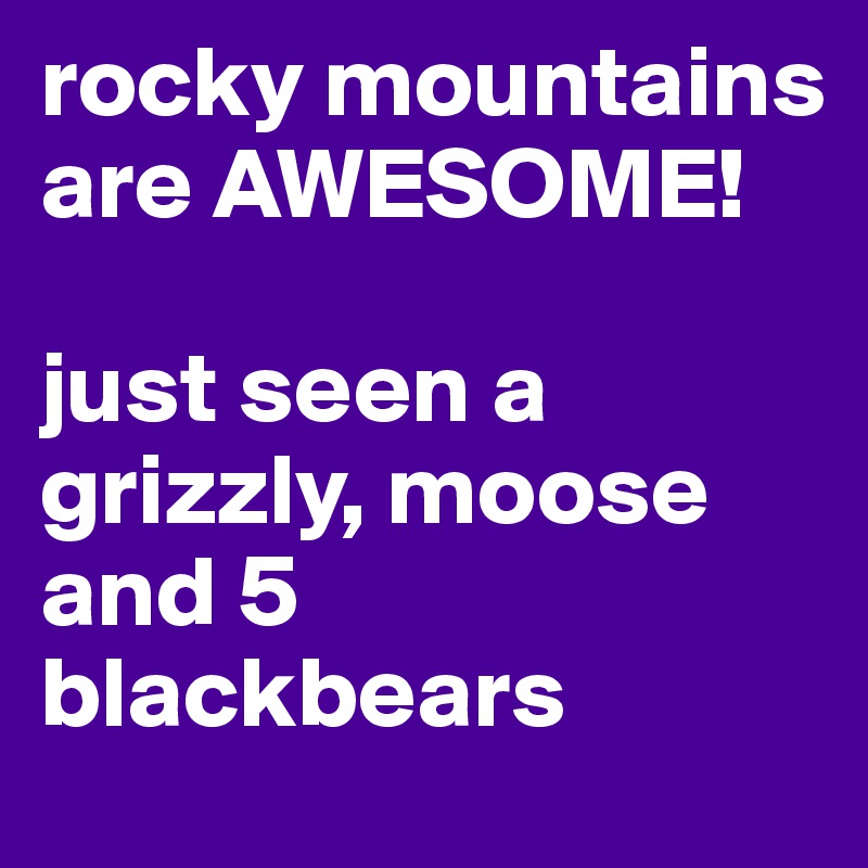 rocky mountains are AWESOME! 

just seen a grizzly, moose and 5 blackbears