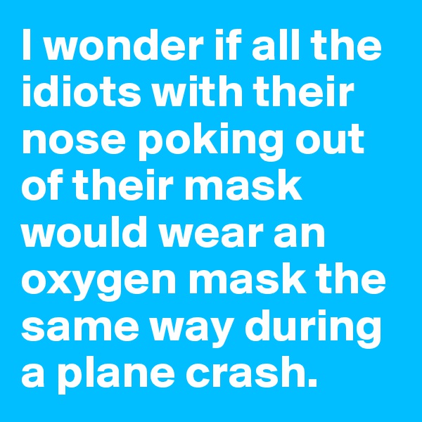 I wonder if all the idiots with their nose poking out of their mask would wear an oxygen mask the same way during a plane crash.