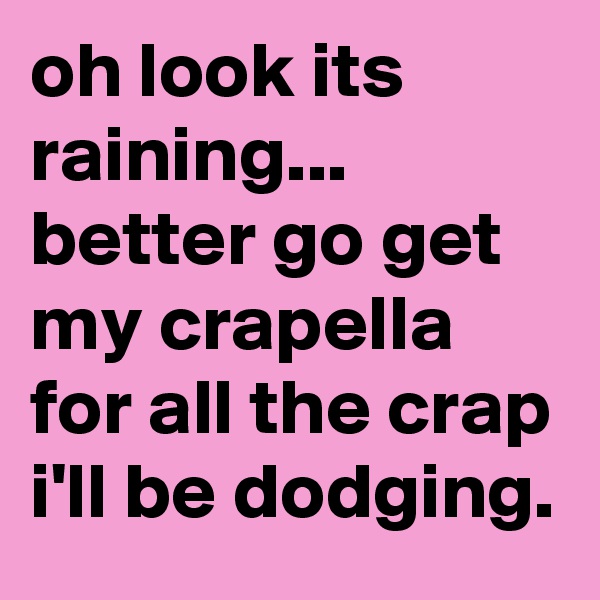 oh look its raining... better go get my crapella for all the crap i'll be dodging.