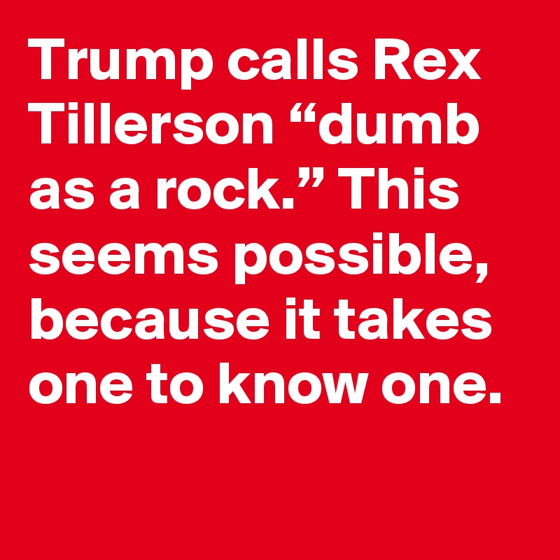 Trump calls Rex Tillerson “dumb as a rock.” This seems possible, because it takes one to know one.
