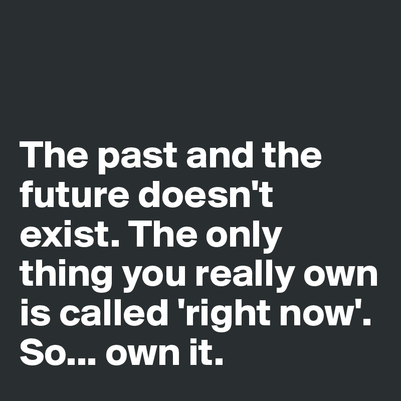 


The past and the future doesn't exist. The only thing you really own is called 'right now'. So... own it. 