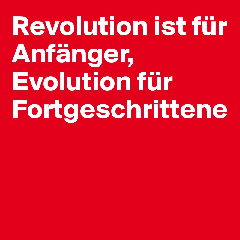 Revolution ist für Anfänger, Evolution für Fortgeschrittene


