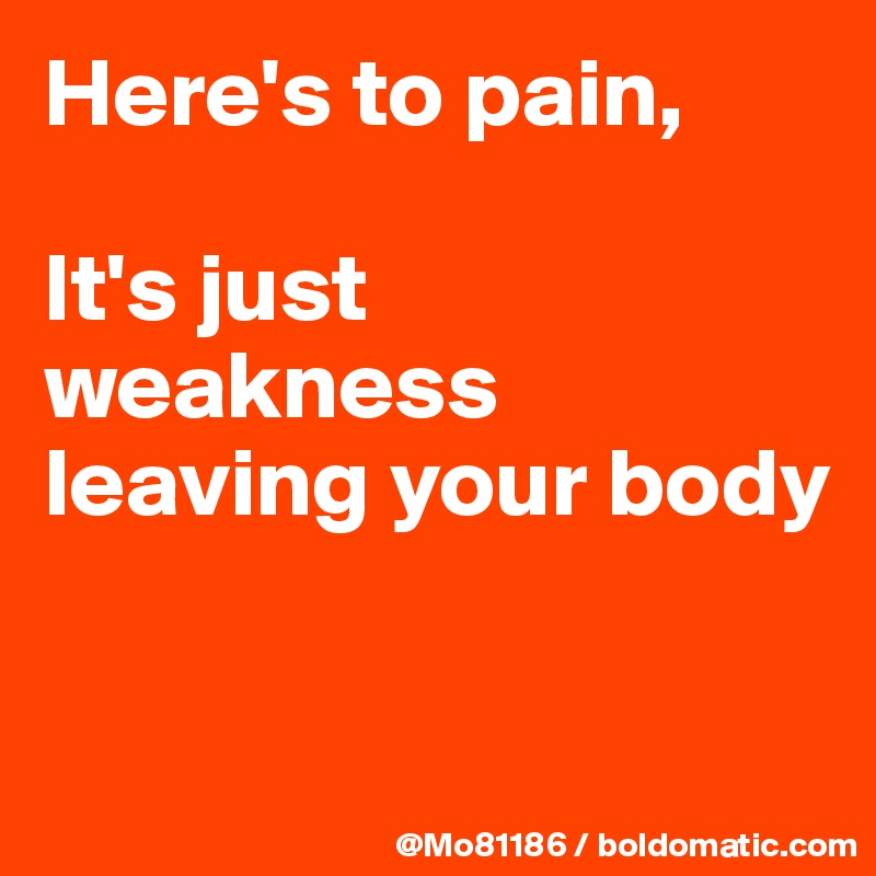 Here's to pain, 

It's just weakness leaving your body

