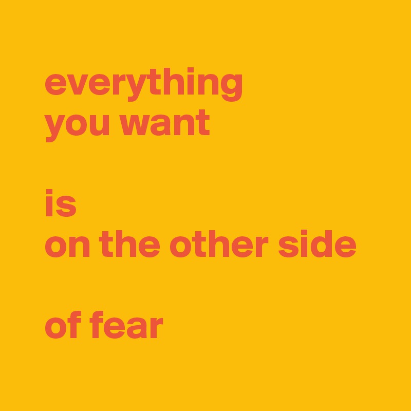    
   everything 
   you want
   
   is
   on the other side 

   of fear
