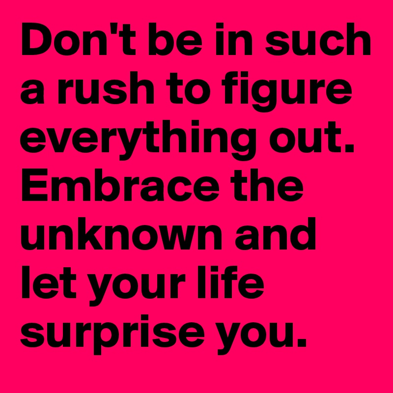Don't be in such a rush to figure everything out. Embrace the unknown and let your life surprise you. 