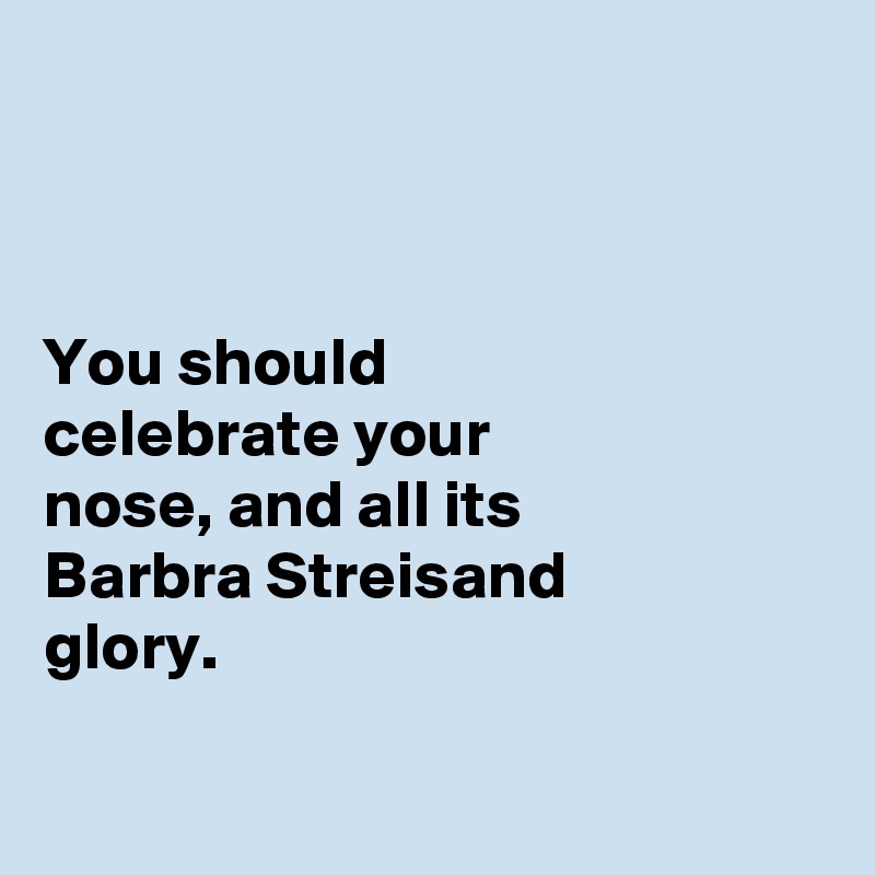 



You should
celebrate your
nose, and all its
Barbra Streisand 
glory.

