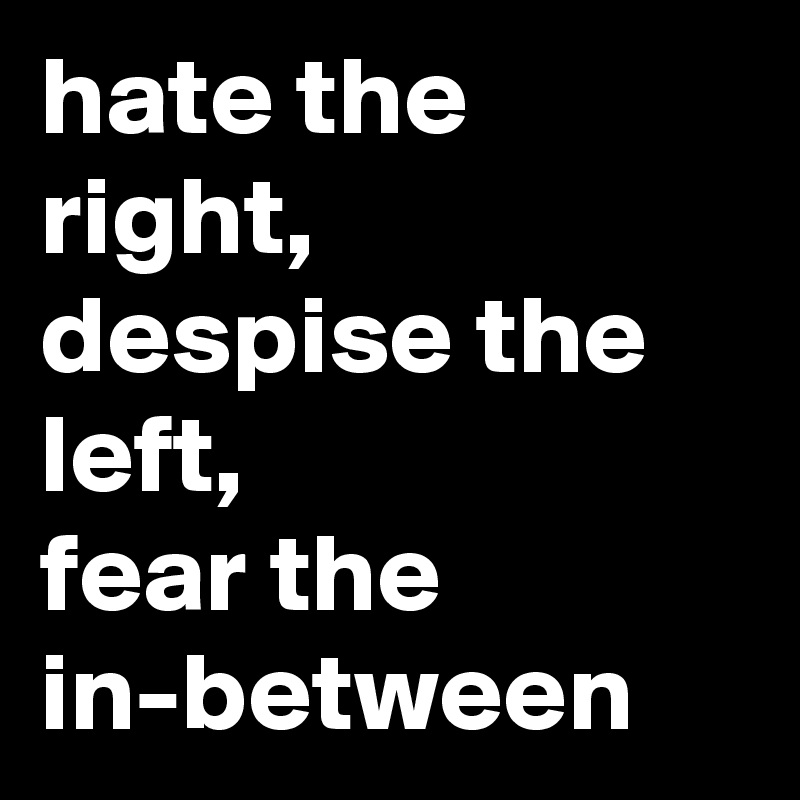 hate the right,
despise the left,
fear the in-between