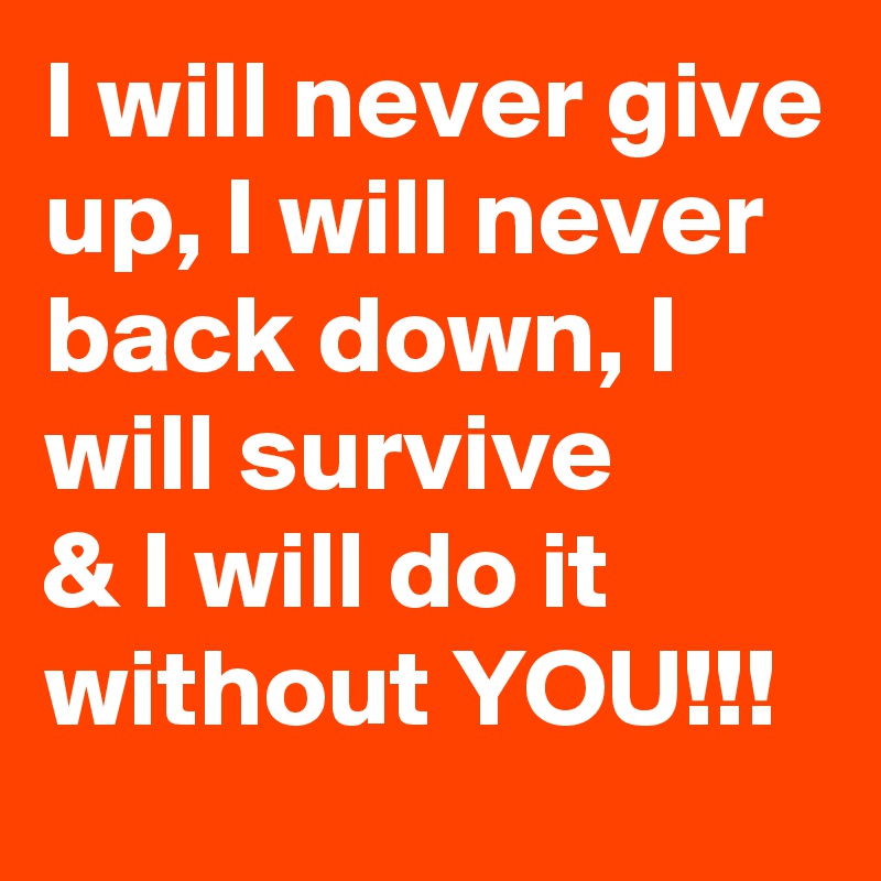I will never give up, I will never back down, I will survive 
& I will do it
without YOU!!! 