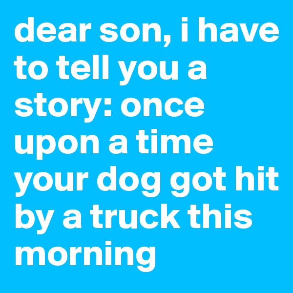 dear son, i have to tell you a story: once upon a time your dog got hit by a truck this morning