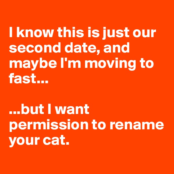 
I know this is just our second date, and maybe I'm moving to fast...

...but I want permission to rename your cat. 
