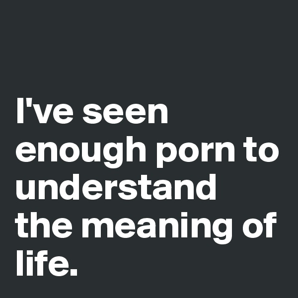 

I've seen enough porn to understand the meaning of life. 