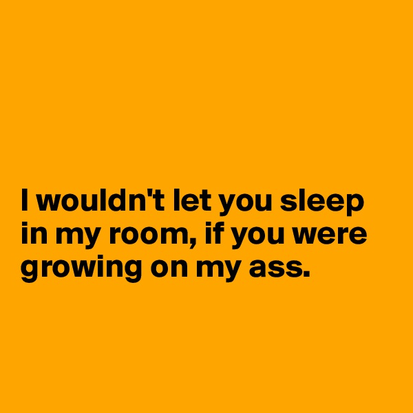 




I wouldn't let you sleep in my room, if you were growing on my ass. 


