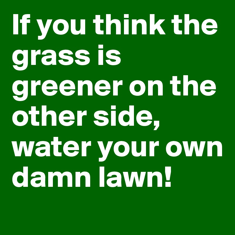 If you think the grass is greener on the other side, water your own damn lawn!