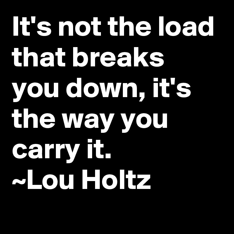 It's not the load that breaks you down, it's the way you carry it.
~Lou Holtz