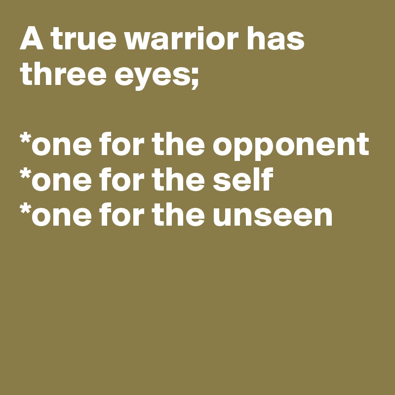 A true warrior has three eyes;

*one for the opponent
*one for the self
*one for the unseen



