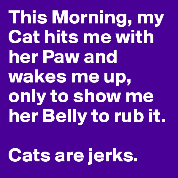 This Morning, my Cat hits me with her Paw and wakes me up, only to show me her Belly to rub it.

Cats are jerks.