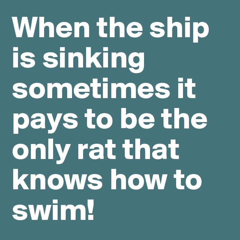 When the ship is sinking sometimes it pays to be the only rat that knows how to swim!