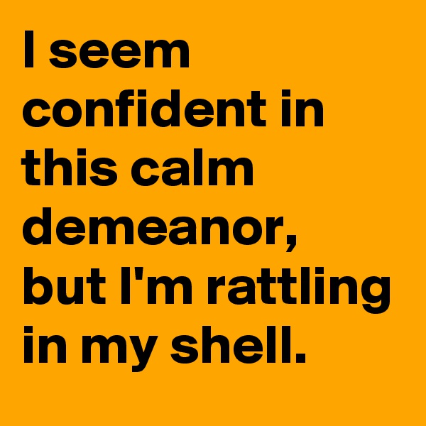 I seem confident in this calm demeanor, but I'm rattling in my shell.