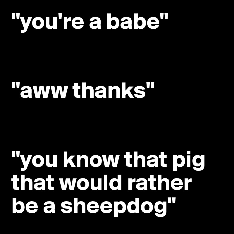 "you're a babe"


"aww thanks"


"you know that pig that would rather be a sheepdog"