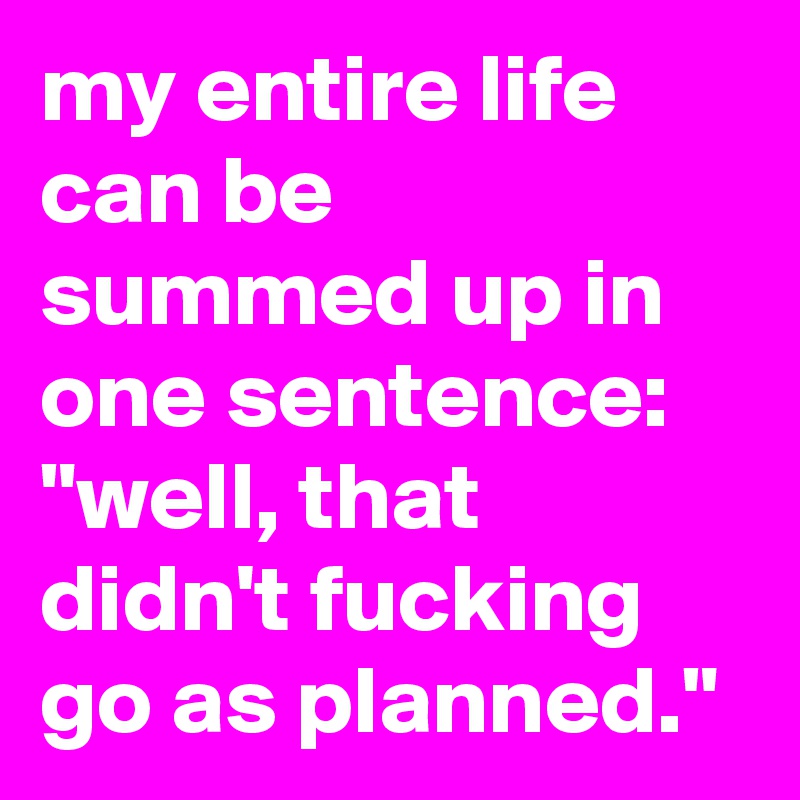 my entire life can be summed up in one sentence: "well, that didn't fucking go as planned."