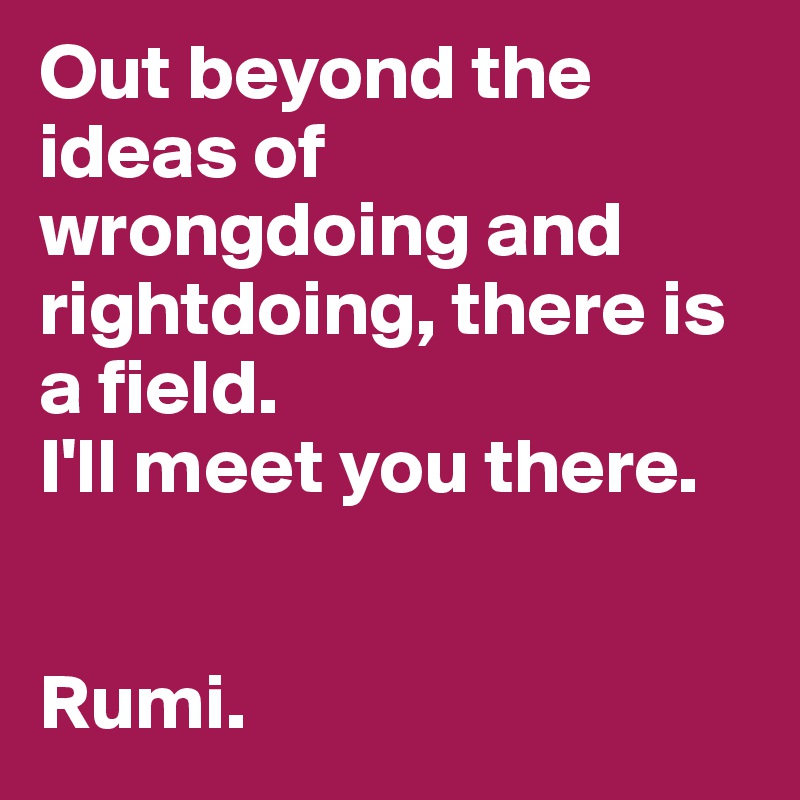 Out beyond the ideas of wrongdoing and rightdoing, there is a field.
I'll meet you there.


Rumi.